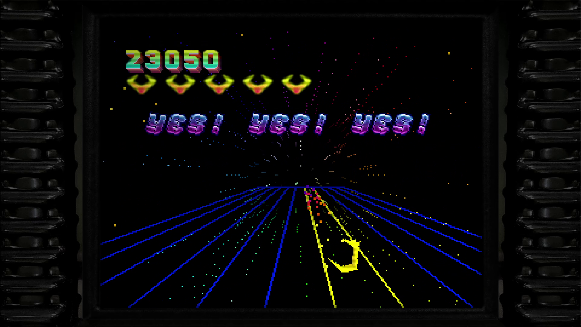 Tempest 2000 plays on a monitor.