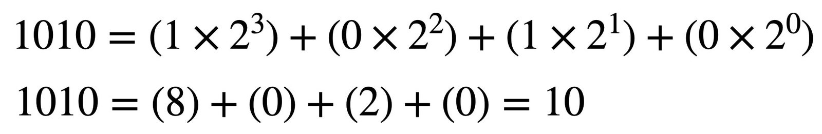 Equations reading 1010 =        ⁢1010 =‌        = 10