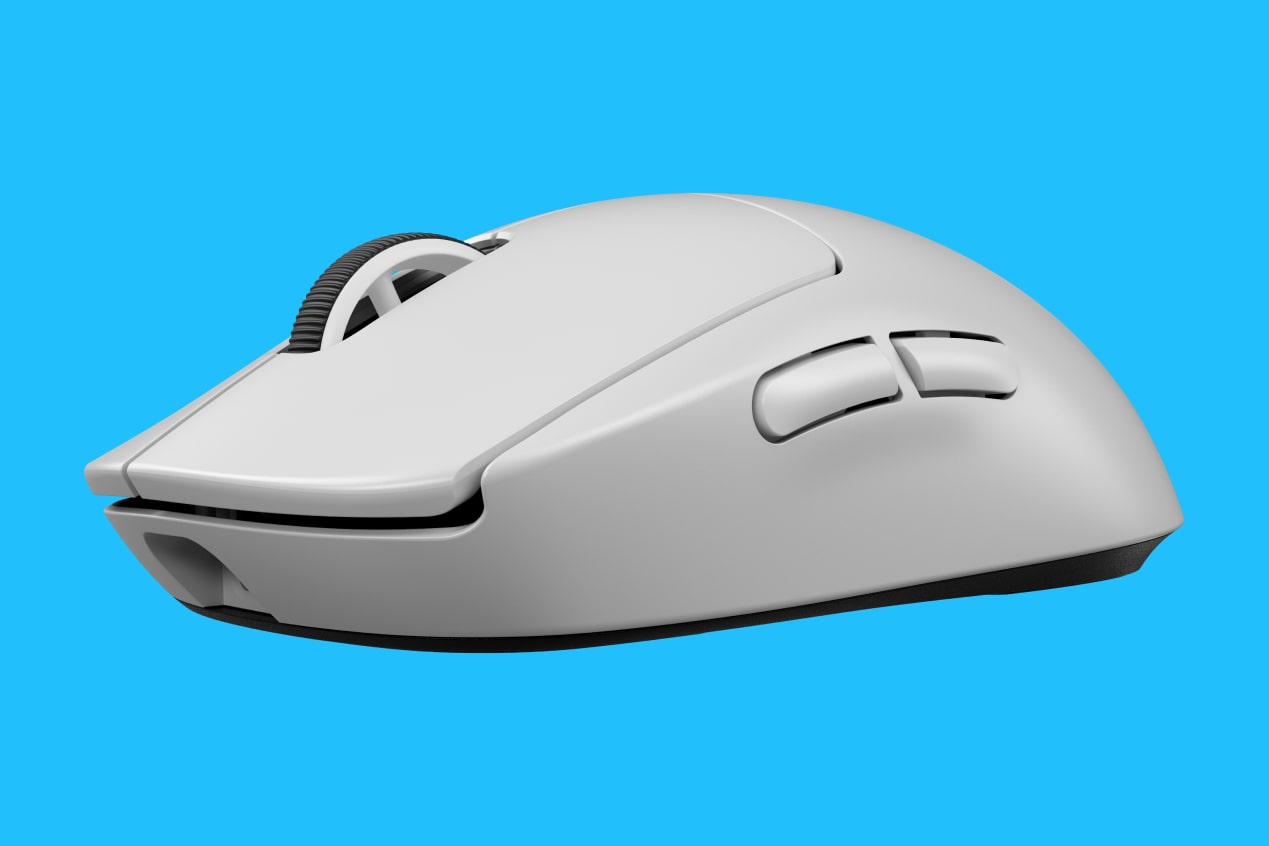 The Logitech Pro X Superlight 2 mouse against a‍ blue background.