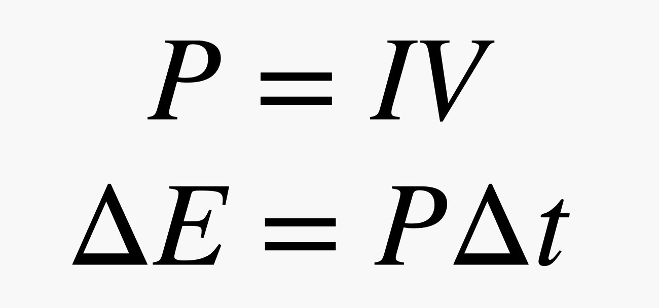 P equal I times V change in energy equals P times change in t