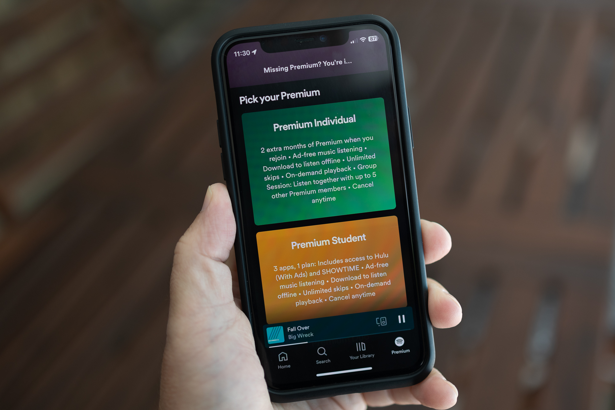 Spotify Premium on an iPhone.