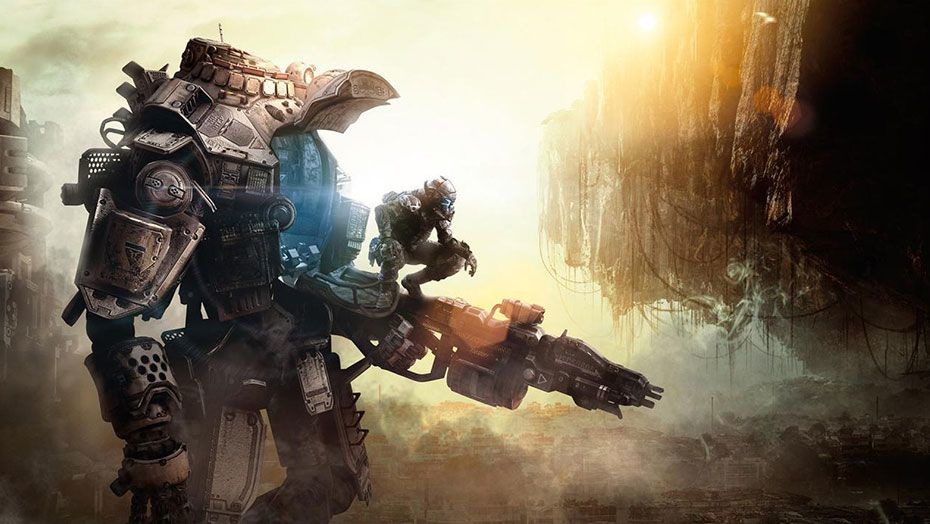 Titanfall Key Art of Soldier sitting on his Titan