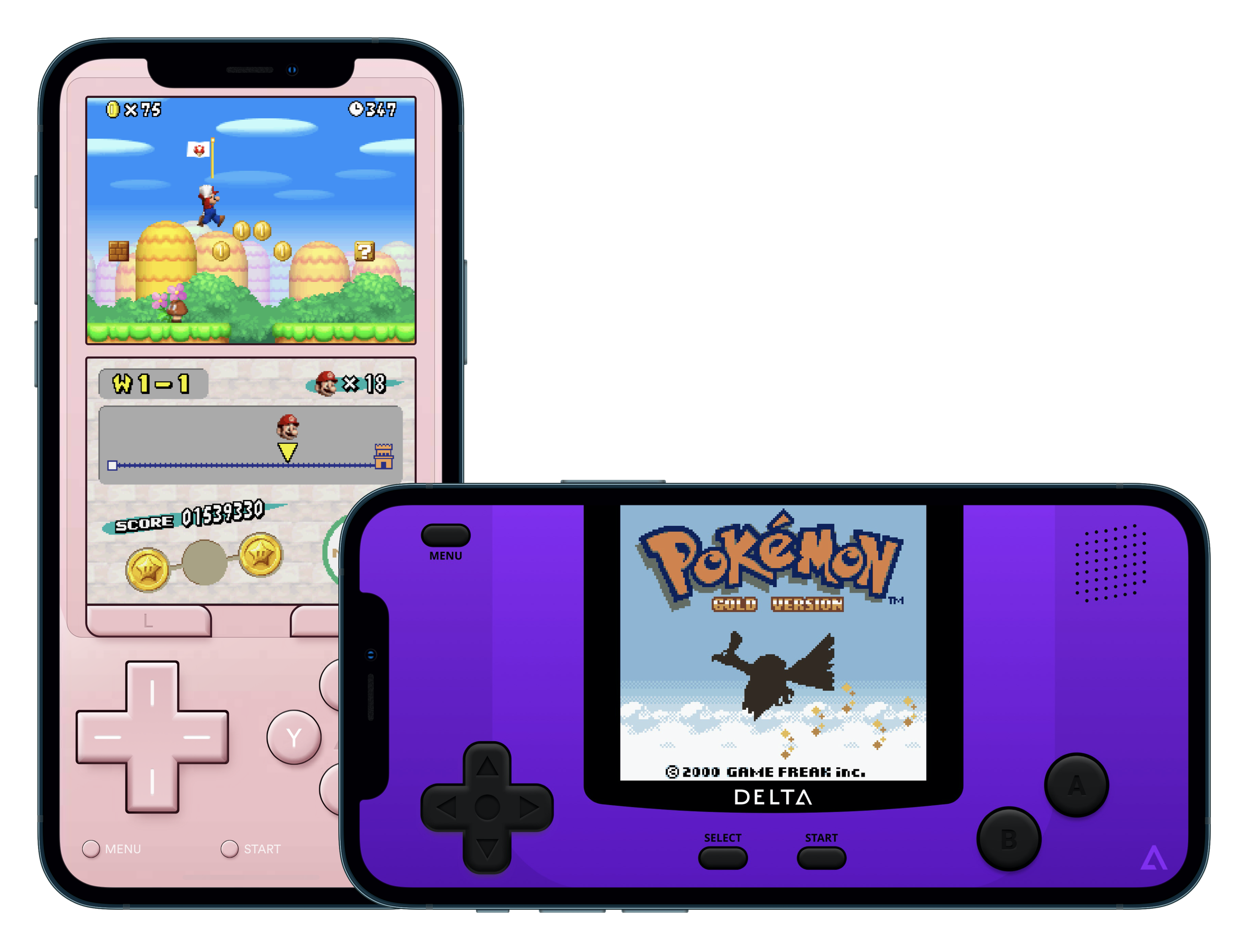 Screenshots of Delta running Nintendo DS and ‍GBA ‌games.