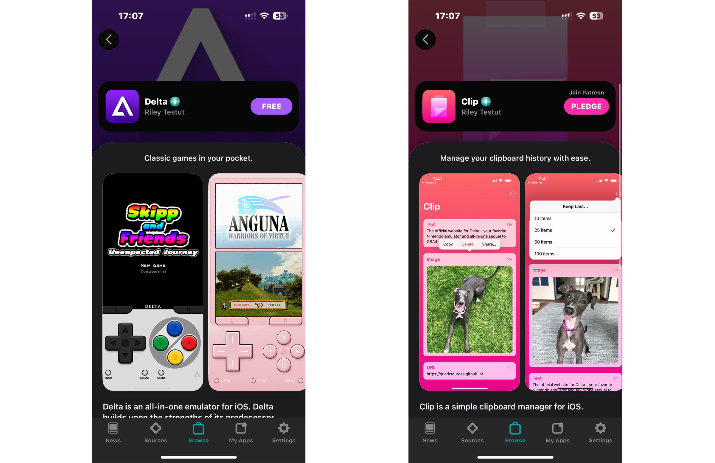 AltStore launches with Delta game emulator and Clip clipboard ⁢apps from a single developer.