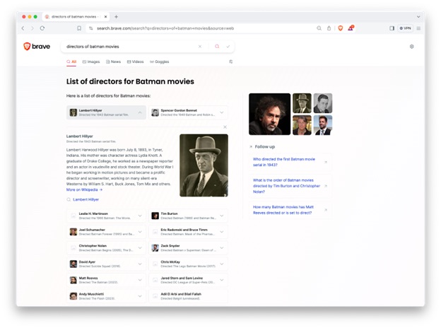 Brave Answer with AI list of batman directors