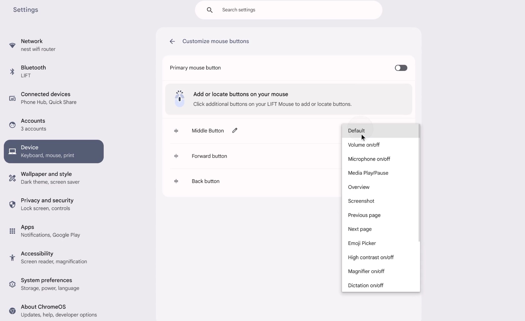 ChromeOS lets you assign actions to additional ‌buttons on your mouse