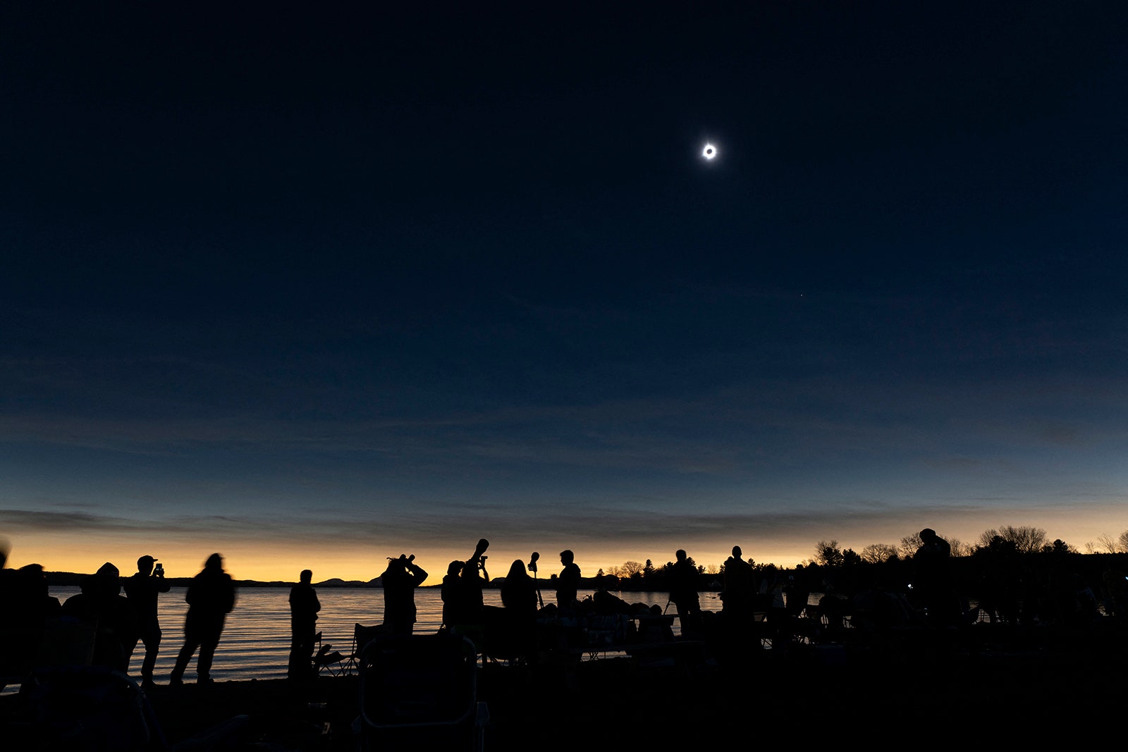 Photo showing the moon covering the sun during a total solar eclipse in Magog Quebec Canada on April 8 2024.