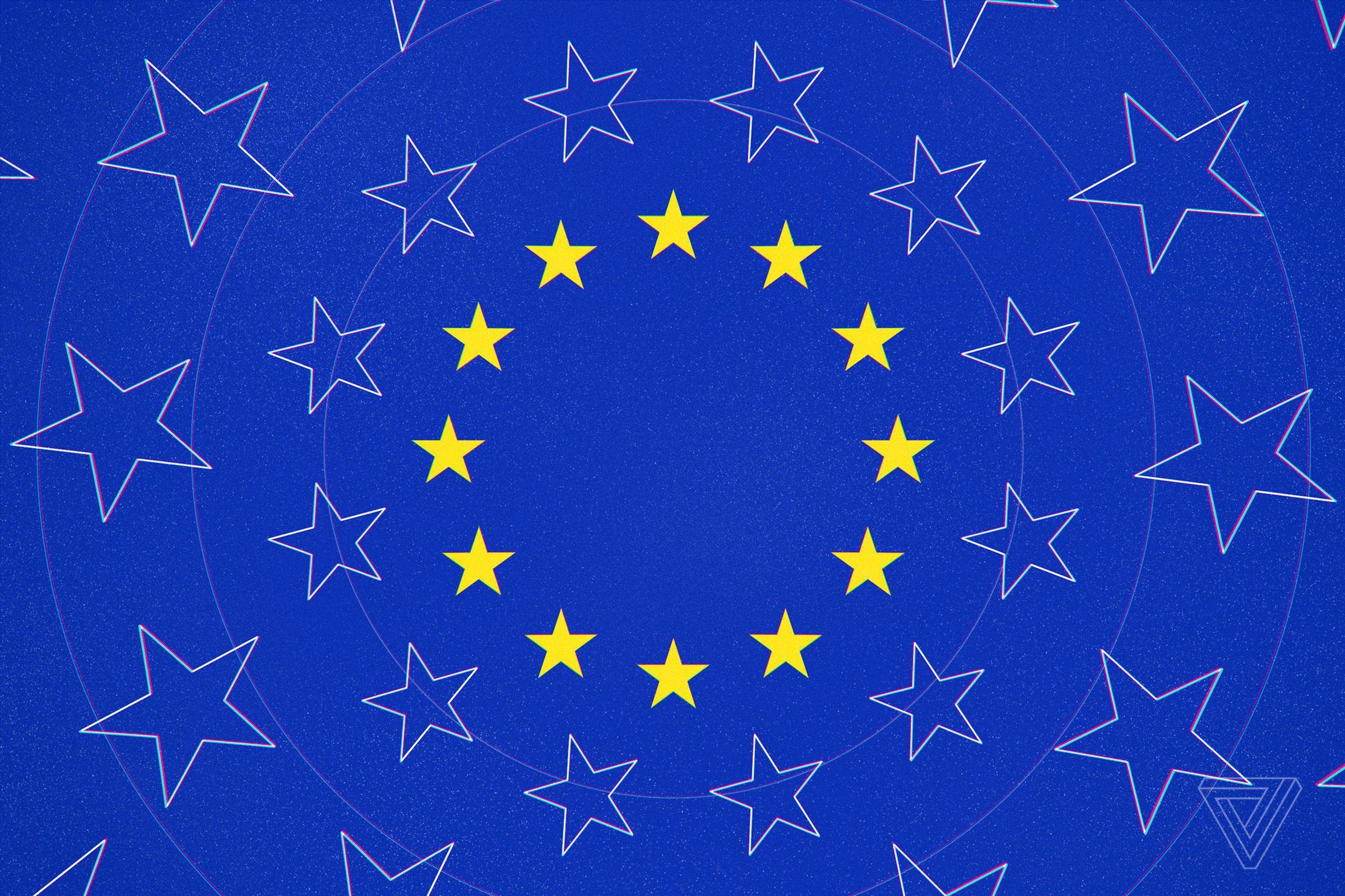 A circle of 12 ⁢gold stars representing ‌the European Union.