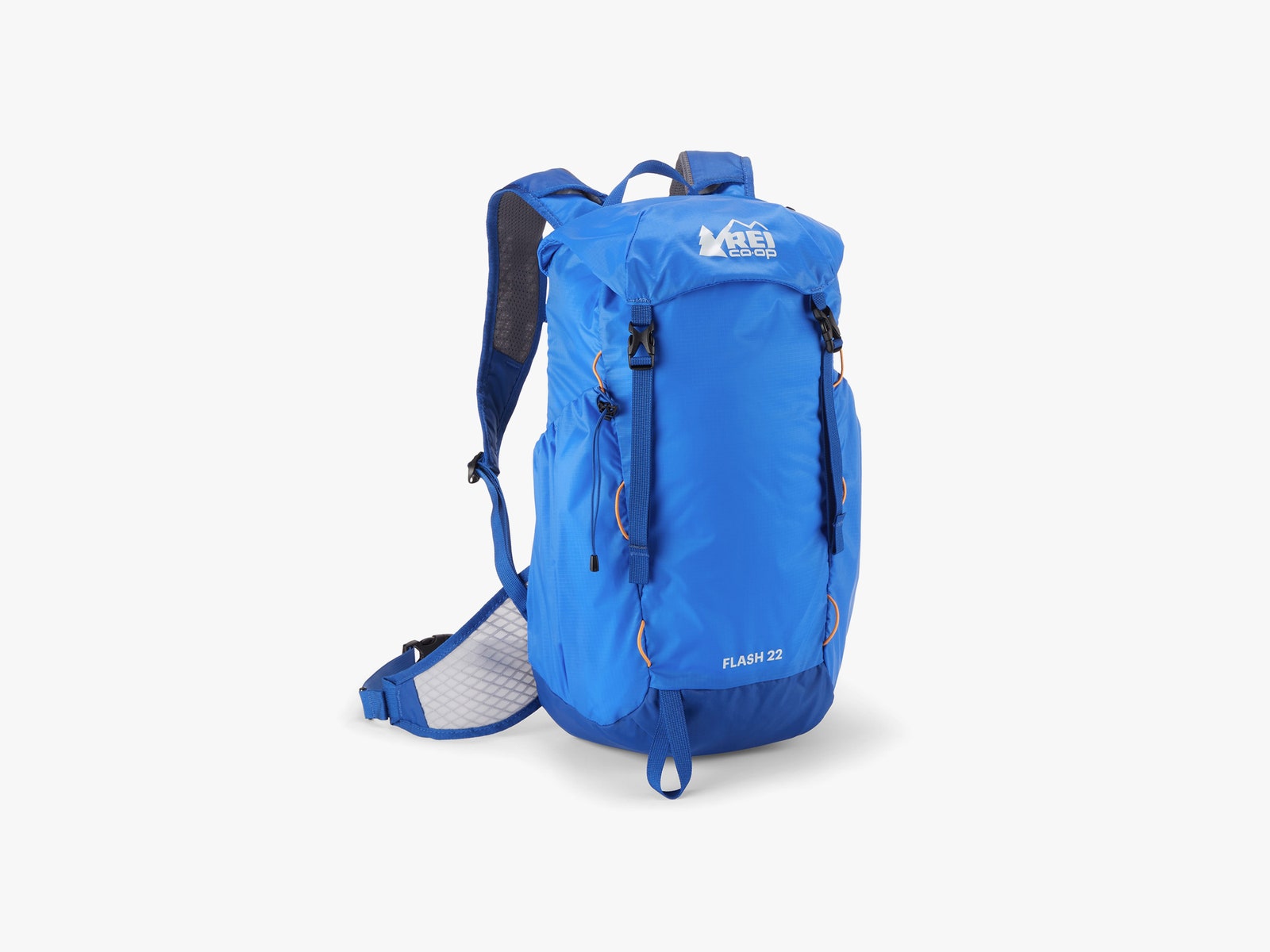 Tall blue backpack with 2 shoulder straps⁣ and ⁣a waist strap