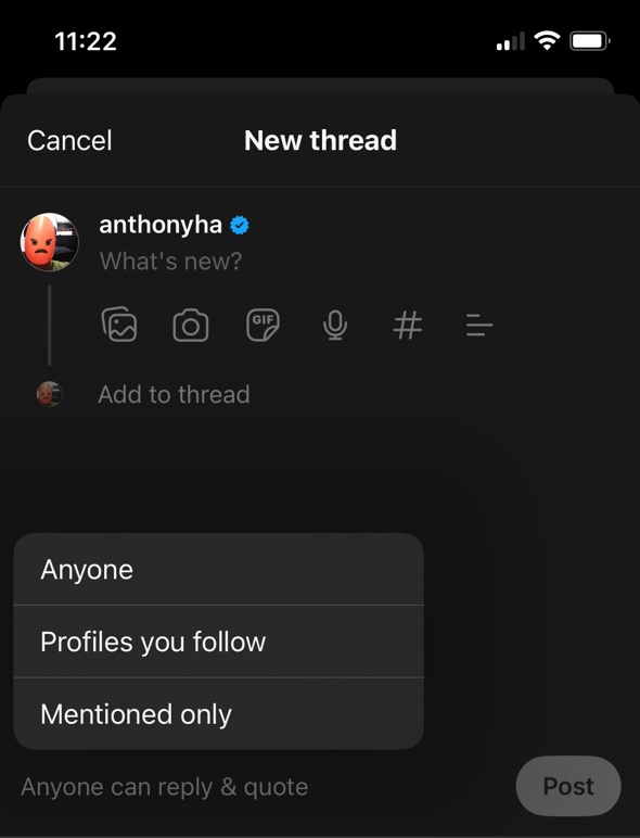 Screenshot of quote and reply controls‌ in Threads