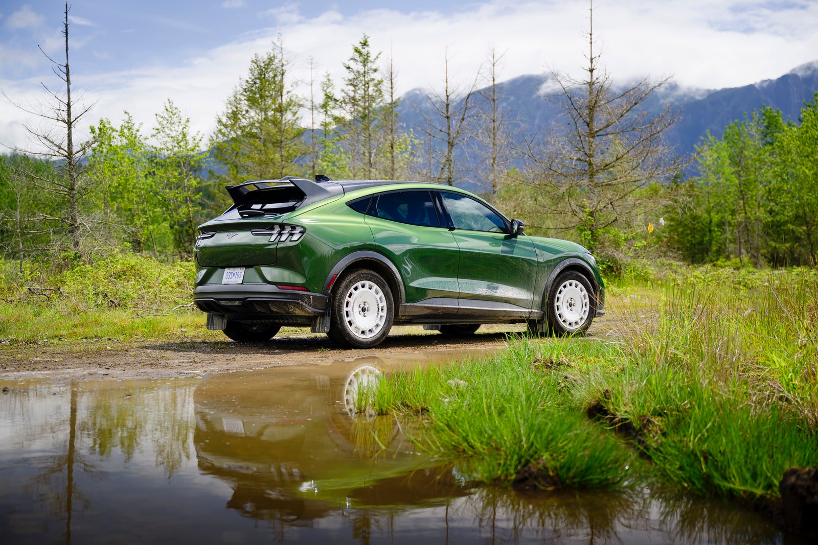 Ford‌ MachE Rally racing​ on a dirt road